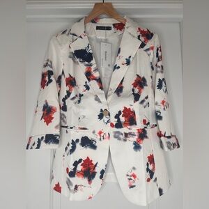 Benin’s Floral White Lightweight Blazer Business Casual , Medium